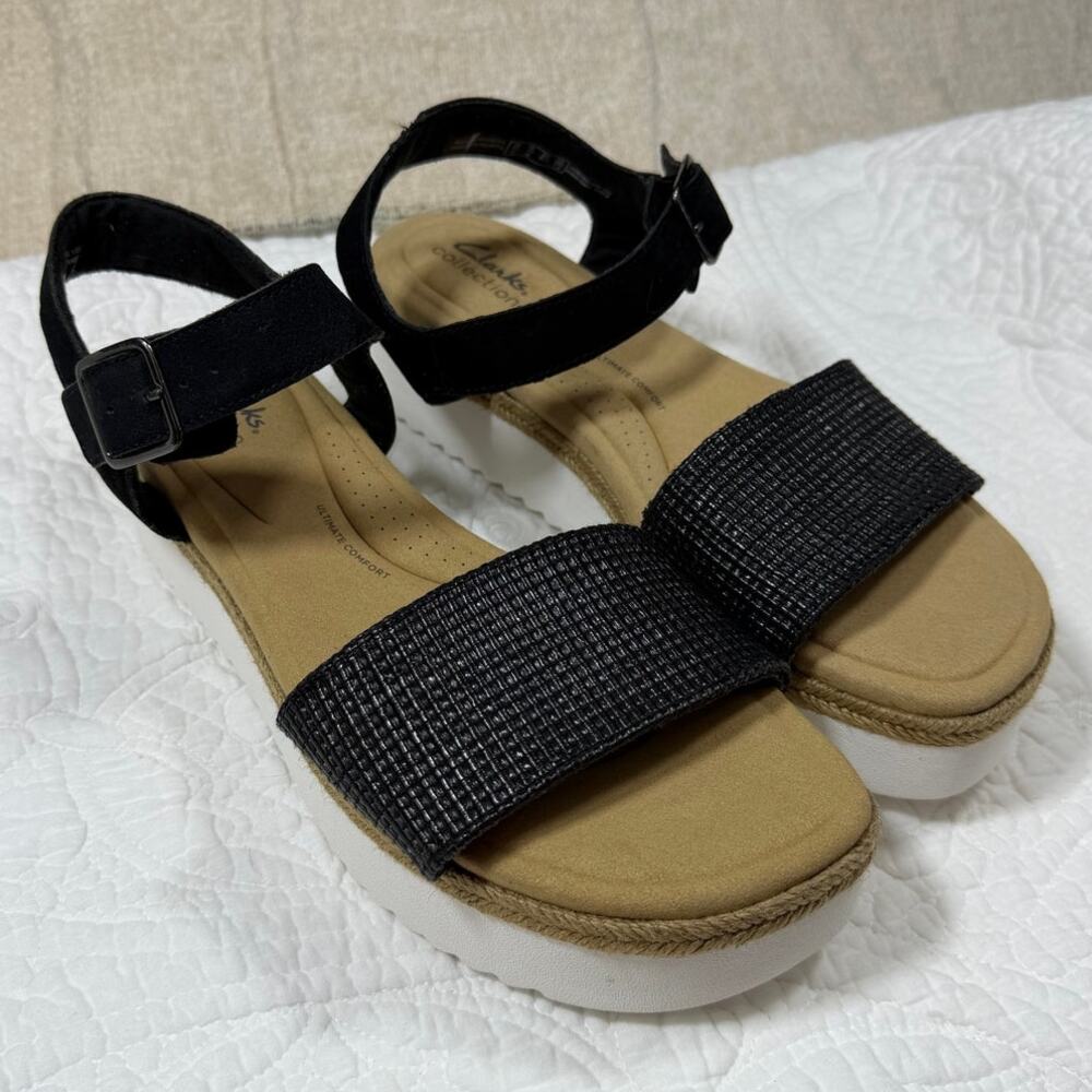 NWOT Clarks Collection Women's 10 Black Comfort Casual Slide Sandal Shoes